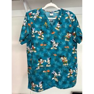 Vintage Disney Scrubs Shirt Scrub Top Mickey Minnie Bambi‎ Animals Size Small